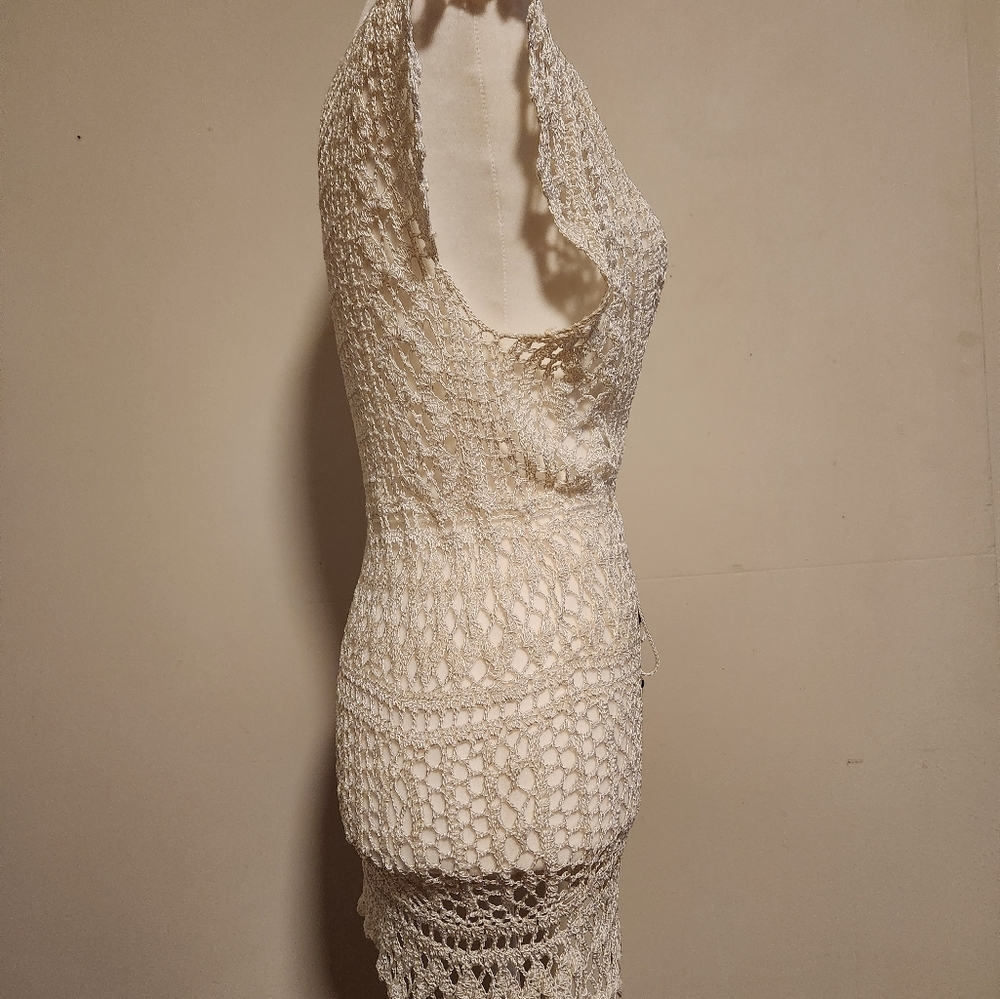 Vintage White House Black Market Medium M White Crochet Knit Tunic Top Coverup - Picture 6 of 12